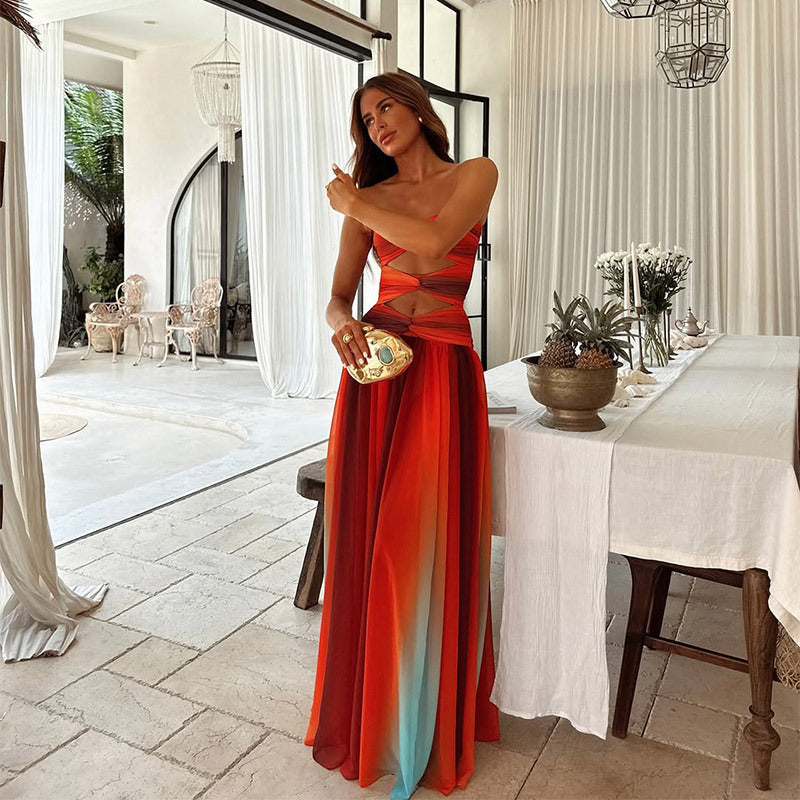 Lavinia | Women’s Strapless Cut-Out Front A-Line Multicoloured Formal Maxi Dress for Special Occasions