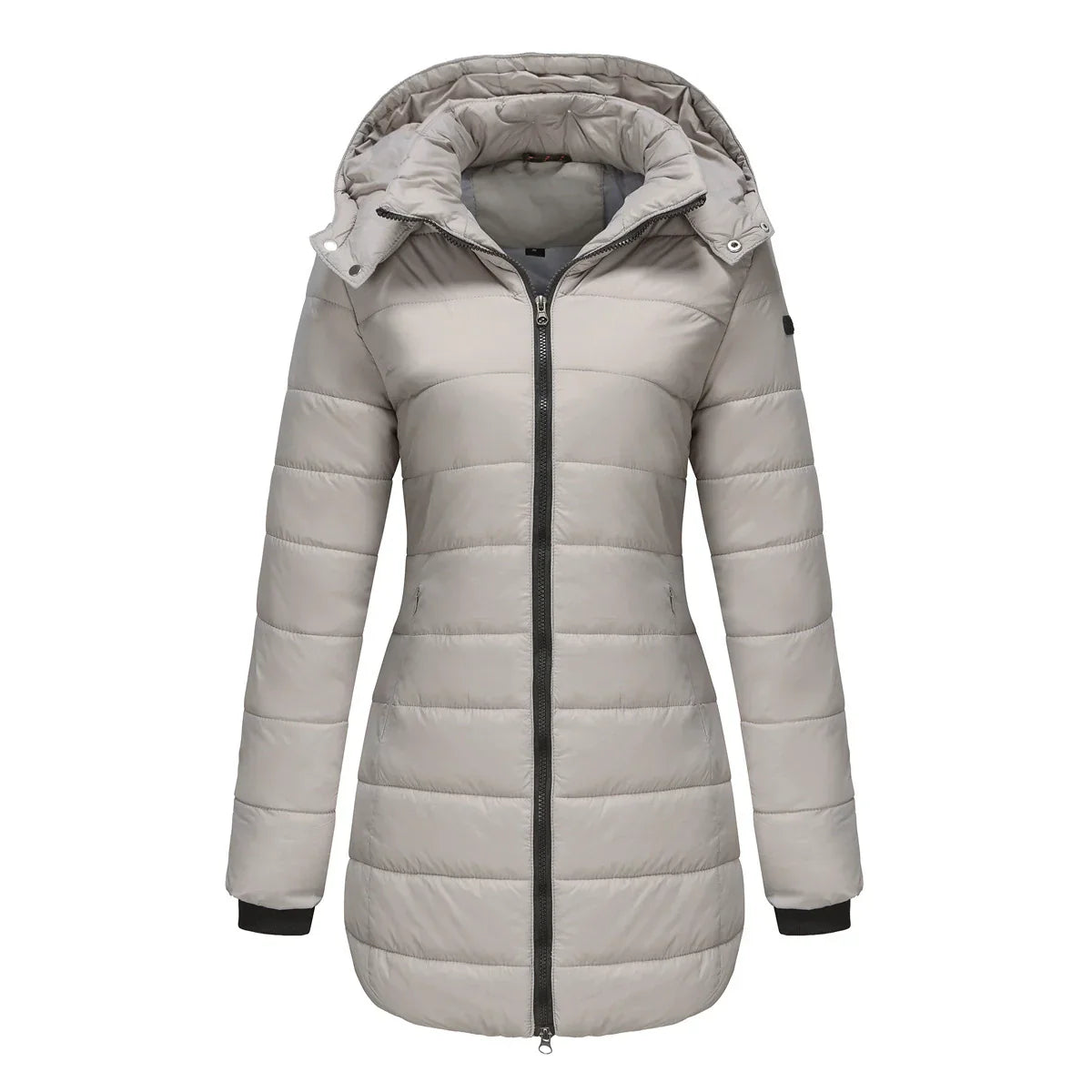 Danica | Women's Padded Puffer Jacket – Mid-Length with Detachable Hood & Ribbed Cuffs