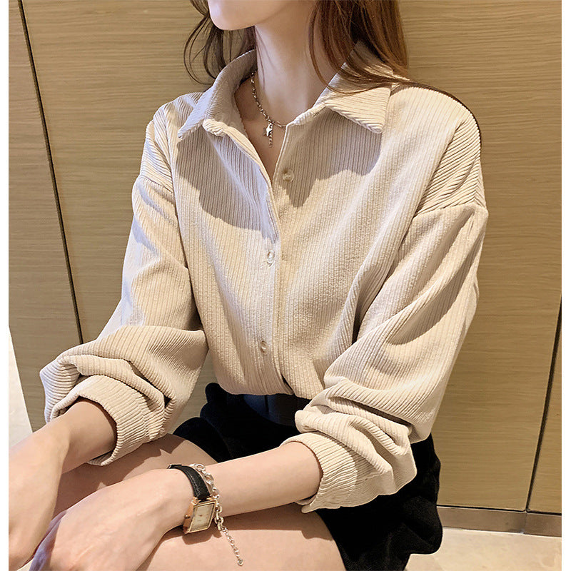 Carlotta | Women’s Ribbed Textured Corduroy Button-Up Blouse
