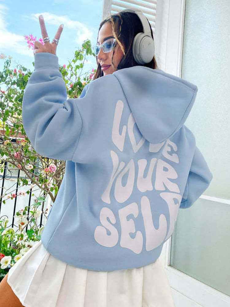 Claire | Women’s Loose Fit Hoodie with Drawstring Hood & “Love Yourself” Back Print