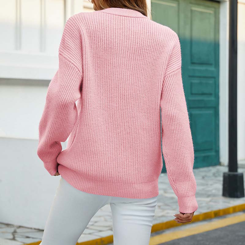 Amity | Women’s Solid Colour Round Neck Buttoned Knitted Sweater