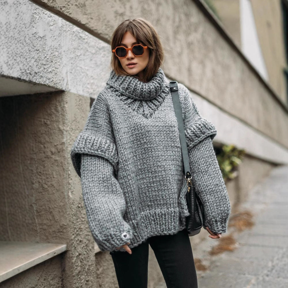 Cressida | Oversized Chunky Knit Turtleneck Sweater – Women's Solid Colour Ribbed Sleeves