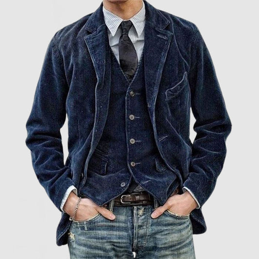 Rene | Men’s Corduroy Jacket & V-Neck Buttoned Vest Set