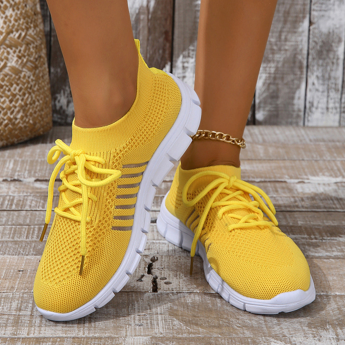 Elberine | Women’s Lightweight Flyknit Trainers – Sock-Like Fit – Breathable Mesh Athletic Sneakers for Everyday Comfort