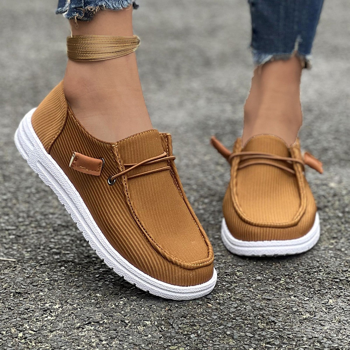 Calysse | Women’s Ribbed Slip-On Loafers with Cushioned Insole – Soft Casual Shoes for Everyday Comfort