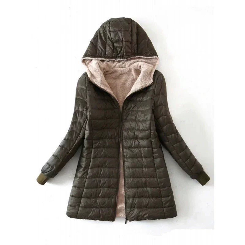 Eleanor | Women’s Mid-Length Puffer Jacket with Hood and Plush Lining