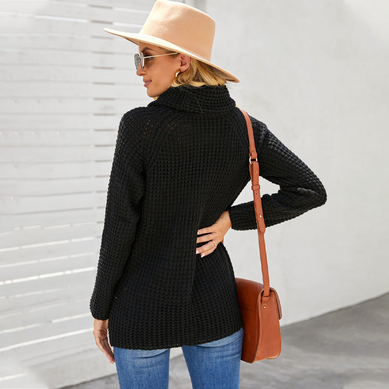 Imogen | Women's Chunky Knit Asymmetrical Wrap Sweatshirt with Turtleneck