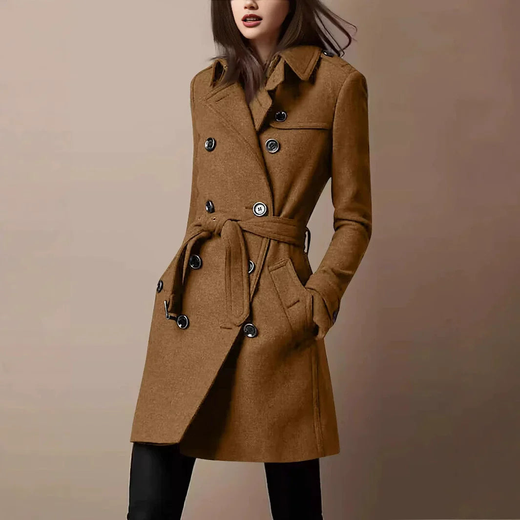 Dorcas | Women’s Slim Fit Mid-Length Coat with Lapel Collar and Belt