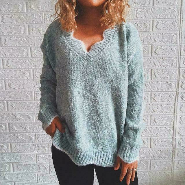 Annette | Women's Solid Colour V Neck Loose Fit Knitted Sweater