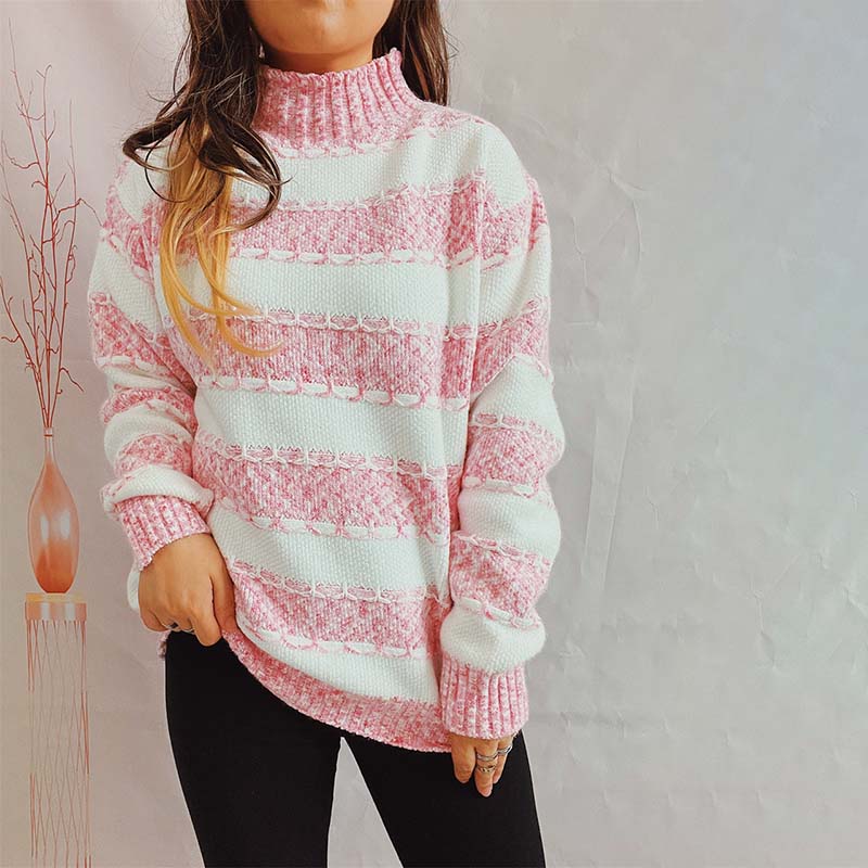 Euphemia | Women's Two-Tone Striped Turtleneck Knit Sweater