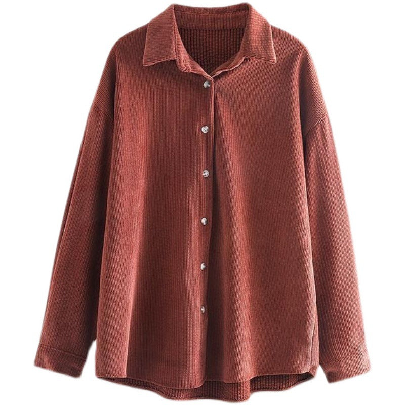 Carlotta | Women’s Ribbed Textured Corduroy Button-Up Blouse