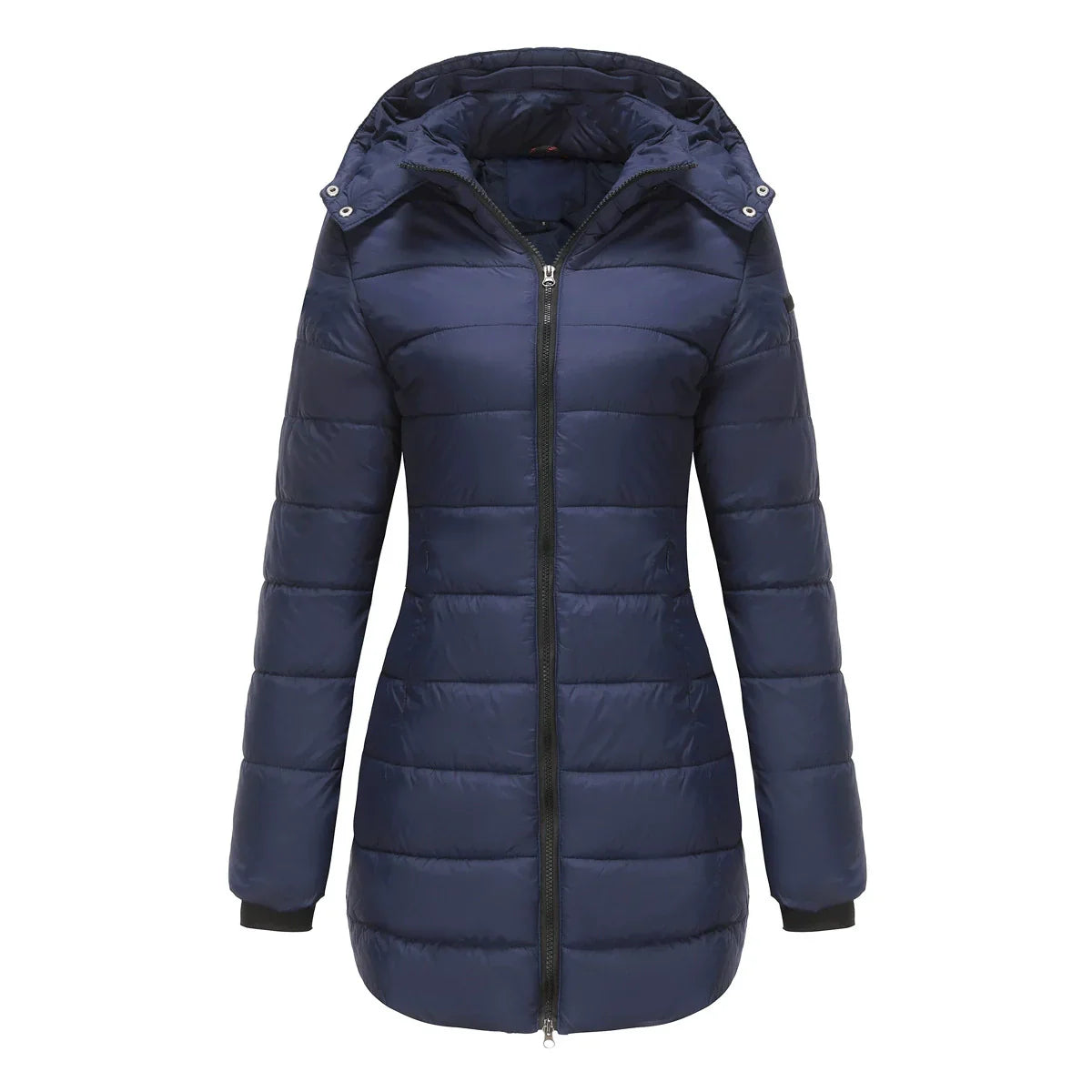 Danica | Women's Padded Puffer Jacket – Mid-Length with Detachable Hood & Ribbed Cuffs