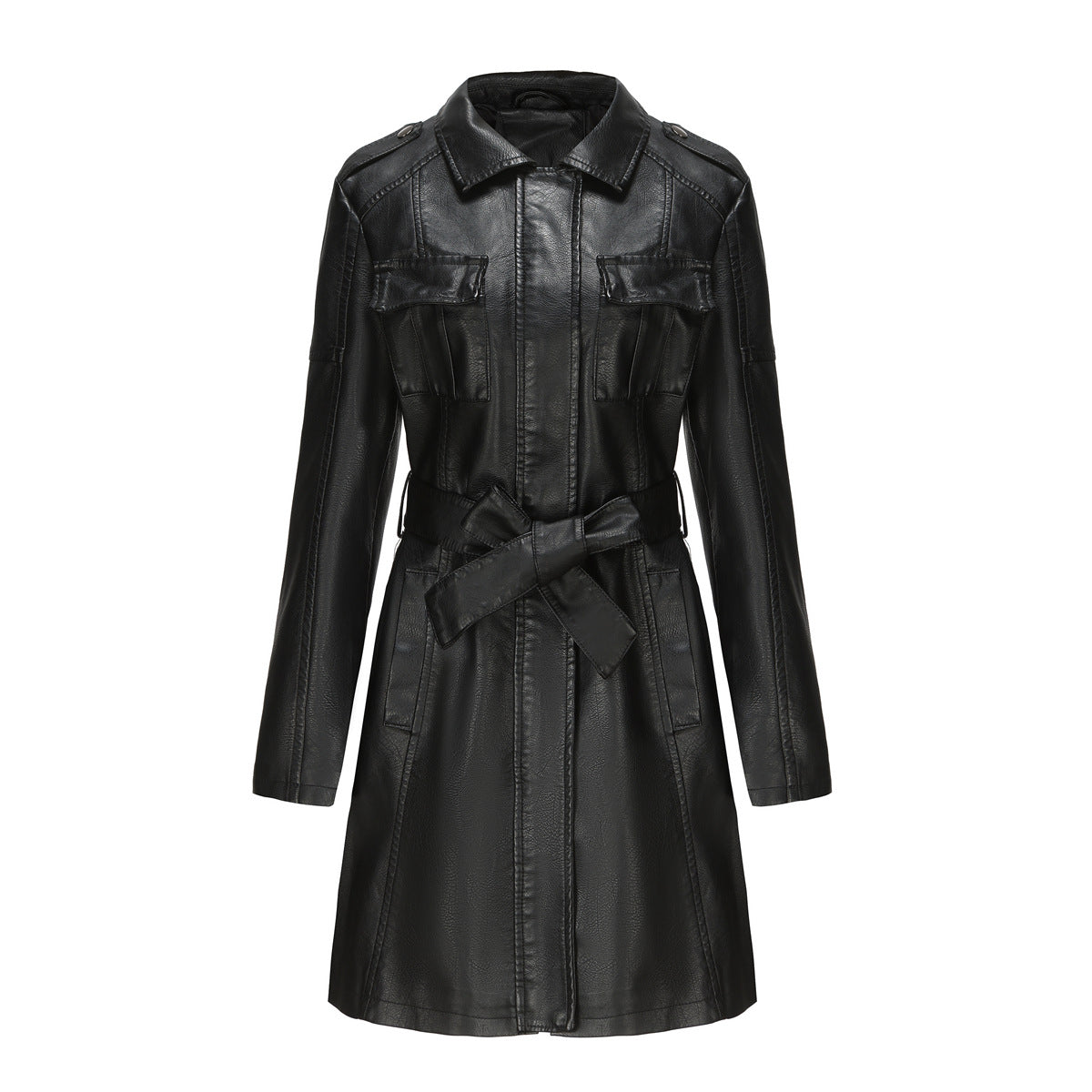 Georgiana | Women’s Fitted Mid-Length Coat with Pointed Collar and Epaulettes