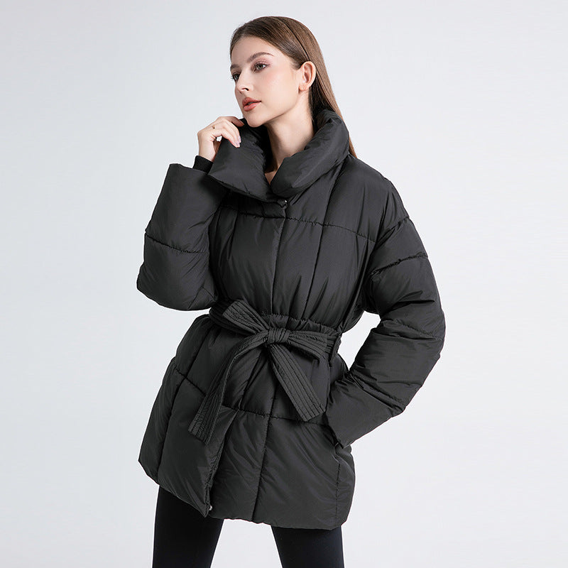 Ysabellea | Women's Padded Winter Coat with Wrap Collar and Adjustable Belt