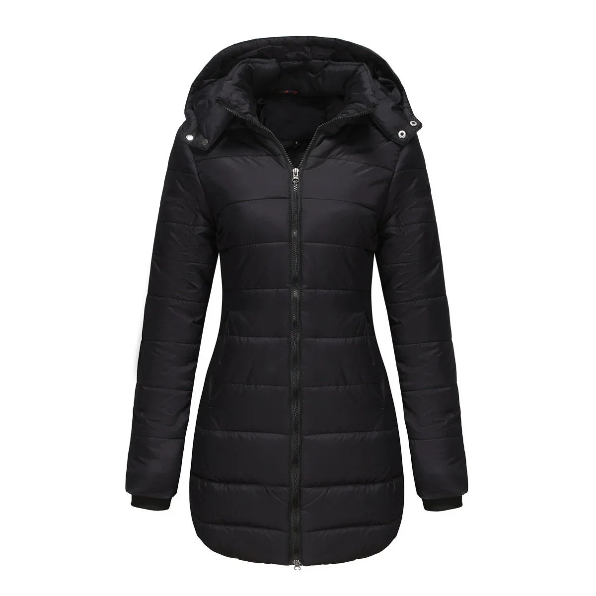 Danica | Women's Padded Puffer Jacket – Mid-Length with Detachable Hood & Ribbed Cuffs