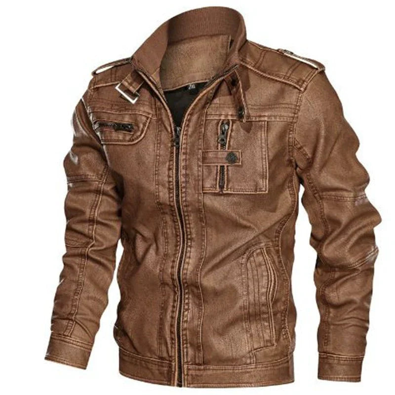 Gautier | Men's Slim-Fit Leather-Look Jacket – Stand-Up Collar with Multiple Pockets