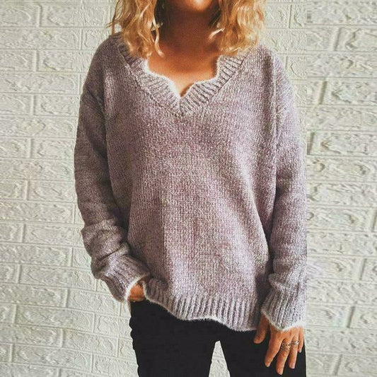 Annette | Women's Solid Colour V Neck Loose Fit Knitted Sweater