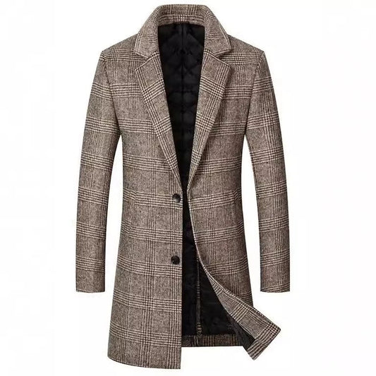 Lazare | Men's Checked Wool-Blend Overcoat – Regular Fit with Quilted Lining