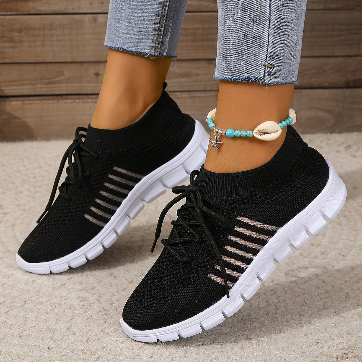 Elberine | Women’s Lightweight Flyknit Trainers – Sock-Like Fit – Breathable Mesh Athletic Sneakers for Everyday Comfort