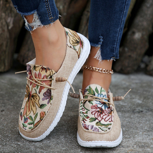 Vionnet | Women’s Woven Floral Slip-On Loafers – Lightweight Casual Fit – Elastic Toggle Lace