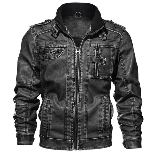 Gautier | Men's Slim-Fit Leather-Look Jacket – Stand-Up Collar with Multiple Pockets