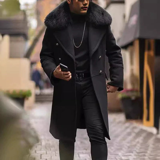 Eugene | Men’s Wool Blend Oversized Overcoat with Plush Fur Collar