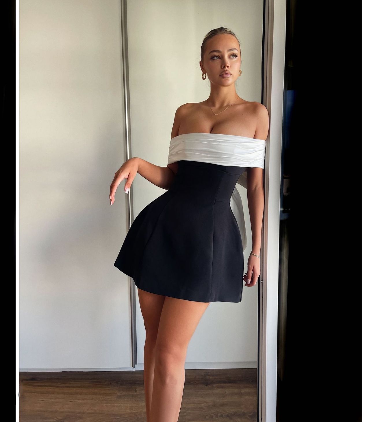 Seliora | Women’s Two-Tone Off-Shoulder Mini Party Dress with Statement Back Bow