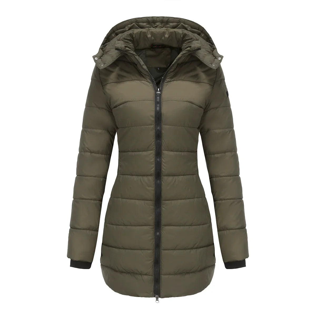 Danica | Women's Padded Puffer Jacket – Mid-Length with Detachable Hood & Ribbed Cuffs