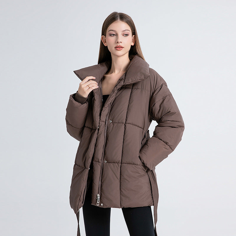 Ysabellea | Women's Padded Winter Coat with Wrap Collar and Adjustable Belt