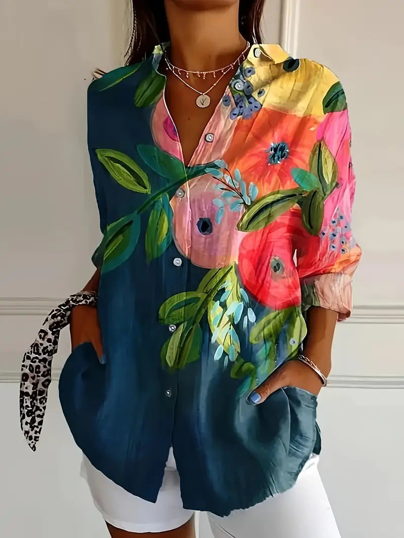 Daisy | Women's Tropical Floral Buttoned Loose Fit Summer Blouse