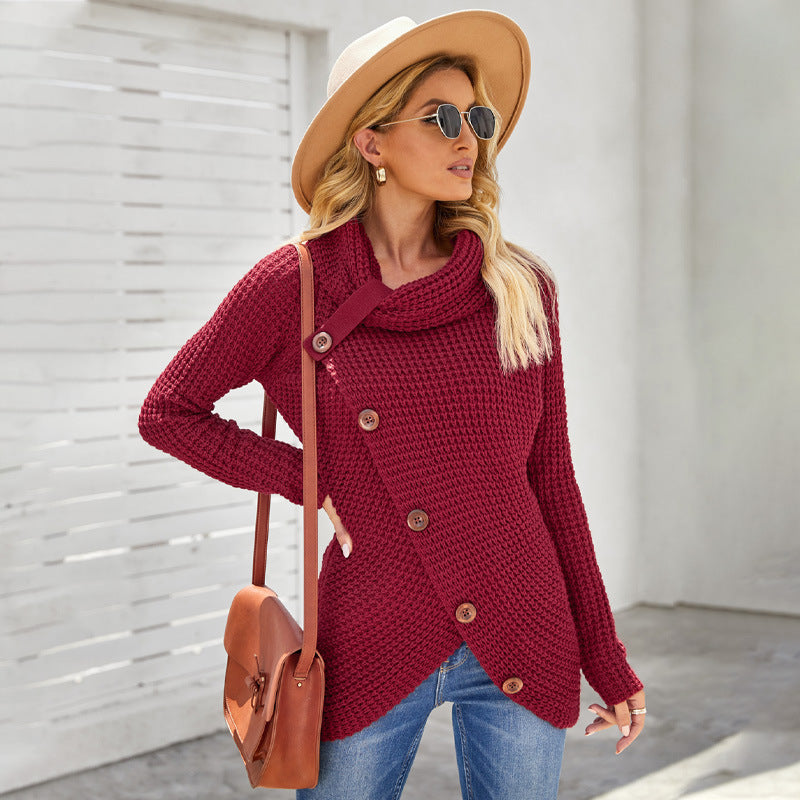 Imogen | Women's Chunky Knit Asymmetrical Wrap Sweatshirt with Turtleneck