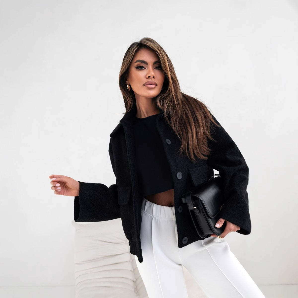 Francesca | Women’s Oversized Wool-Blend Buttoned Jacket with Lapel Collar & Pockets