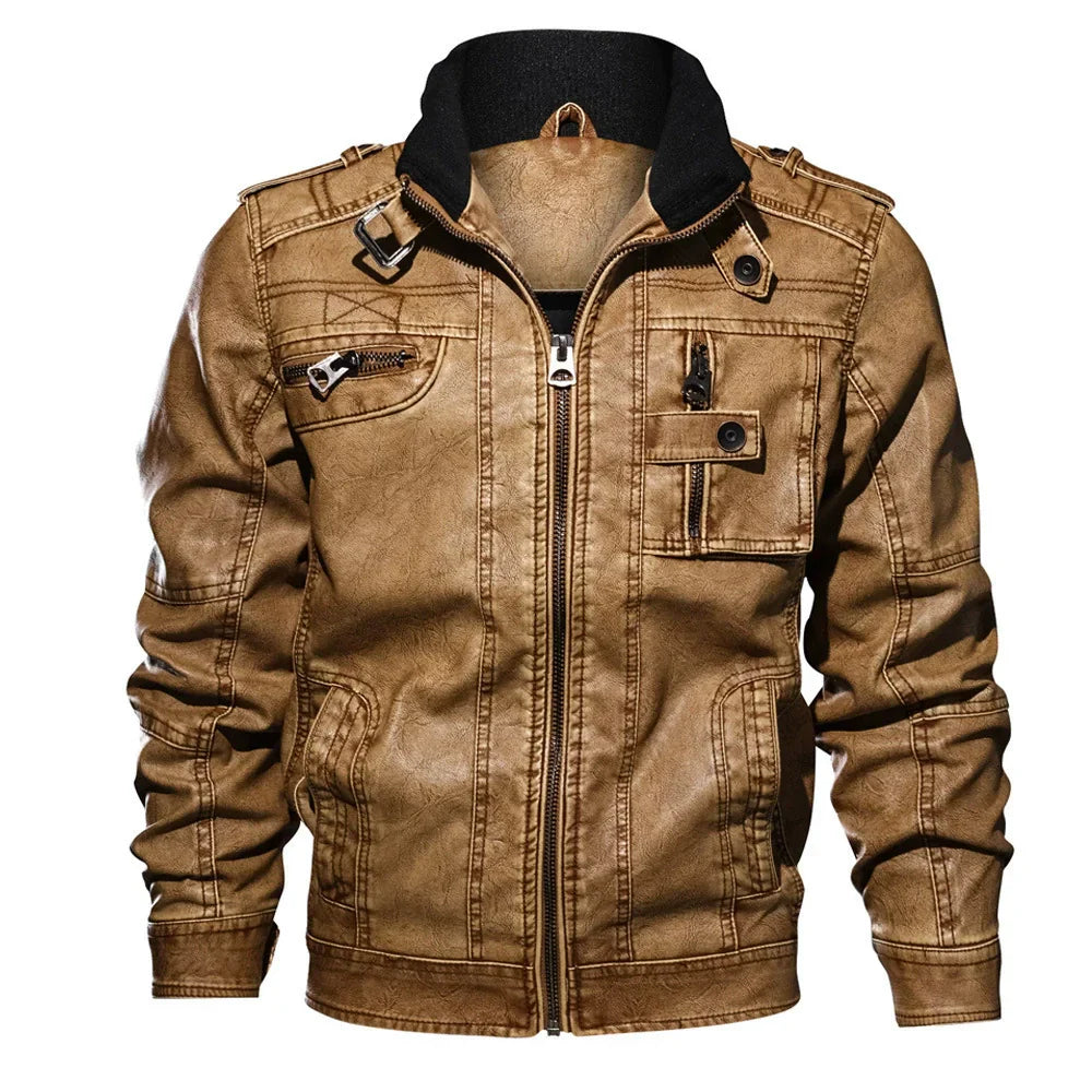 Gautier | Men's Slim-Fit Leather-Look Jacket – Stand-Up Collar with Multiple Pockets