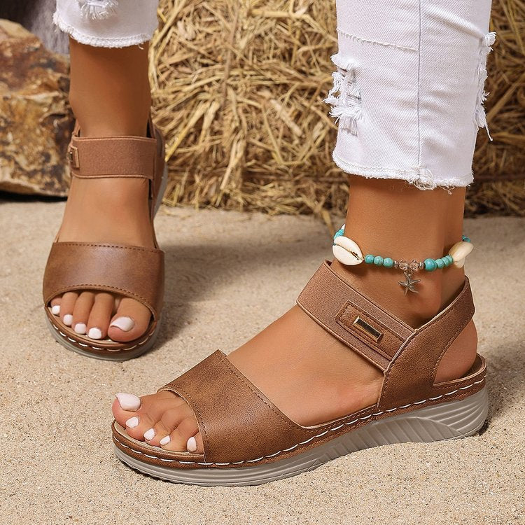 Brontelle | Women’s Open Toe Slip-On Sandals with Ankle Strap & Cushioned Footbed – Soft & Comfortable Fit