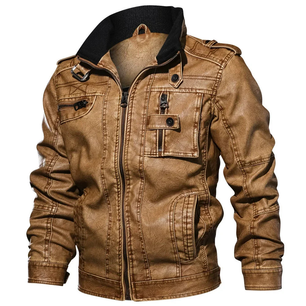 Gautier | Men's Slim-Fit Leather-Look Jacket – Stand-Up Collar with Multiple Pockets