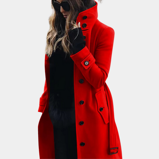 Brielle | Women's Solid Colour Long High Neck Coat with Waist Belt