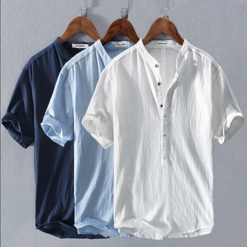 Harold | Men’s Solid Colour Short Sleeve Shirt with Round Neck & Half Button Closure – Casual Summer Essential