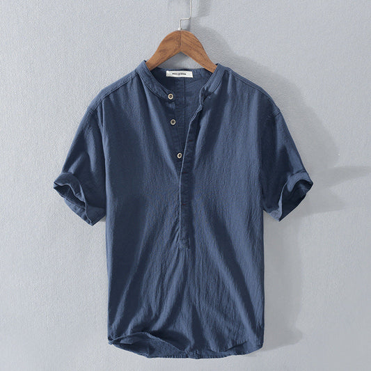 Harold | Men’s Solid Colour Short Sleeve Shirt with Round Neck & Half Button Closure – Casual Summer Essential