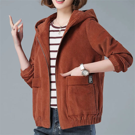 Brianna | Women's Corduroy Zip-Up Hoodie with Oversized Pockets