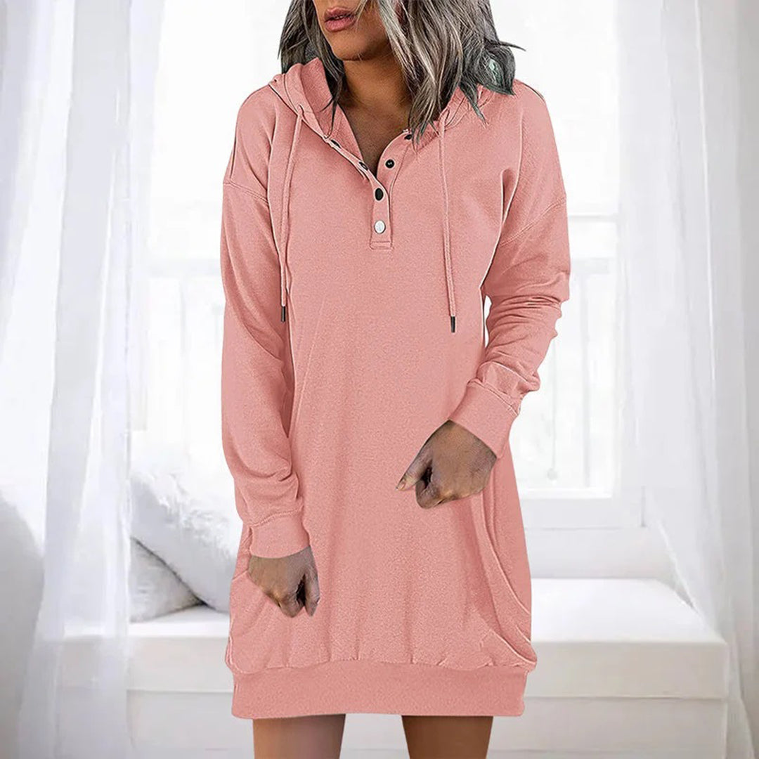 Bonnie | Women's Solid Colour Mini Hoodie Dress with Drawstring Hood