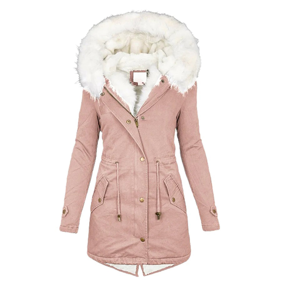 Priscilla | Women’s Long Winter Parka with Fur Hood, Zip & Drawstring Waist