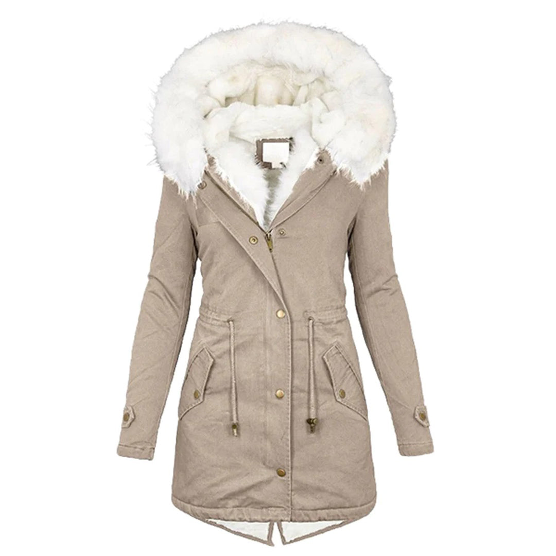 Priscilla | Women’s Long Winter Parka with Fur Hood, Zip & Drawstring Waist