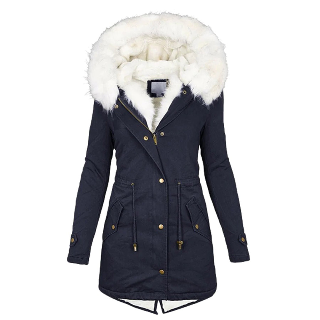 Priscilla | Women’s Long Winter Parka with Fur Hood, Zip & Drawstring Waist