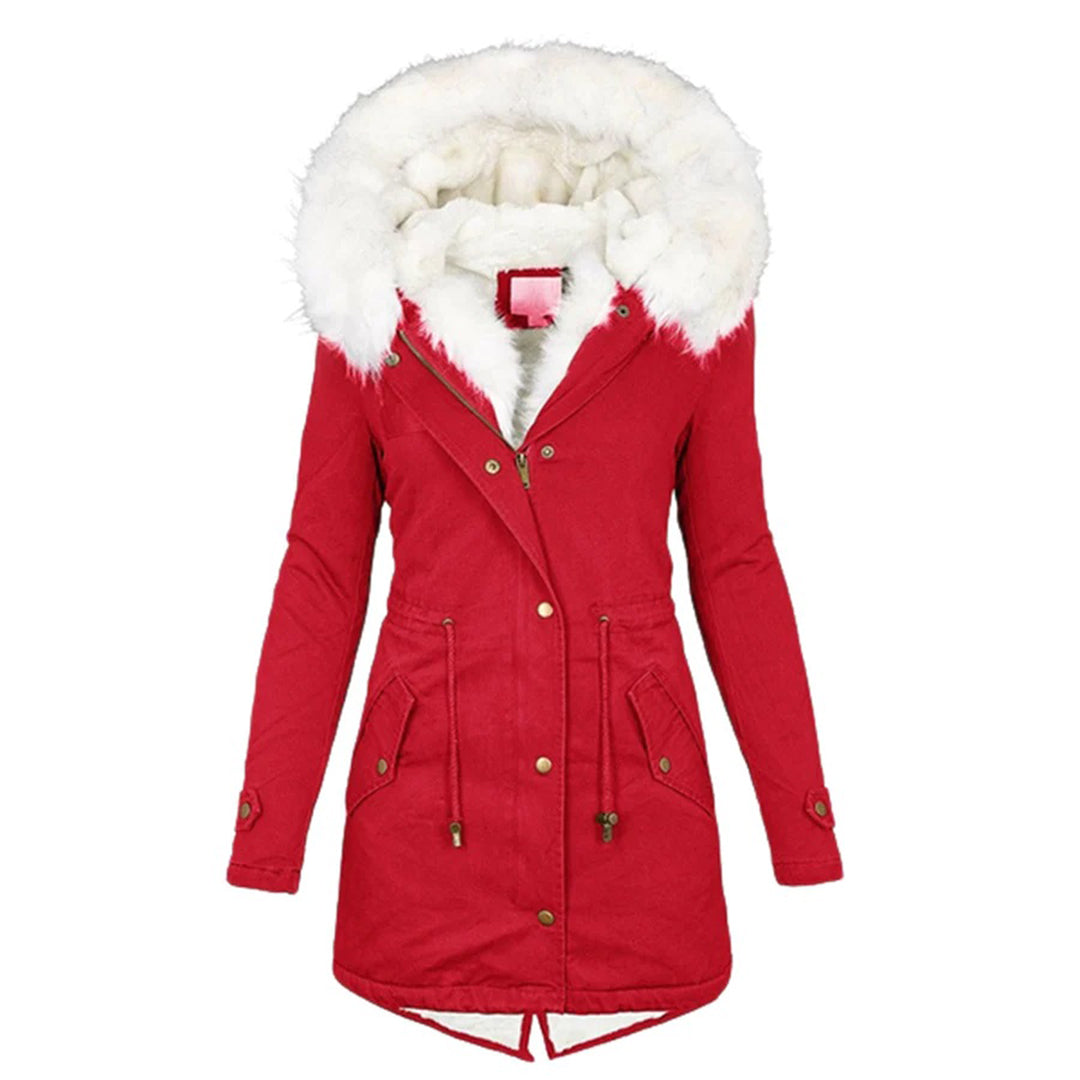 Priscilla | Women’s Long Winter Parka with Fur Hood, Zip & Drawstring Waist