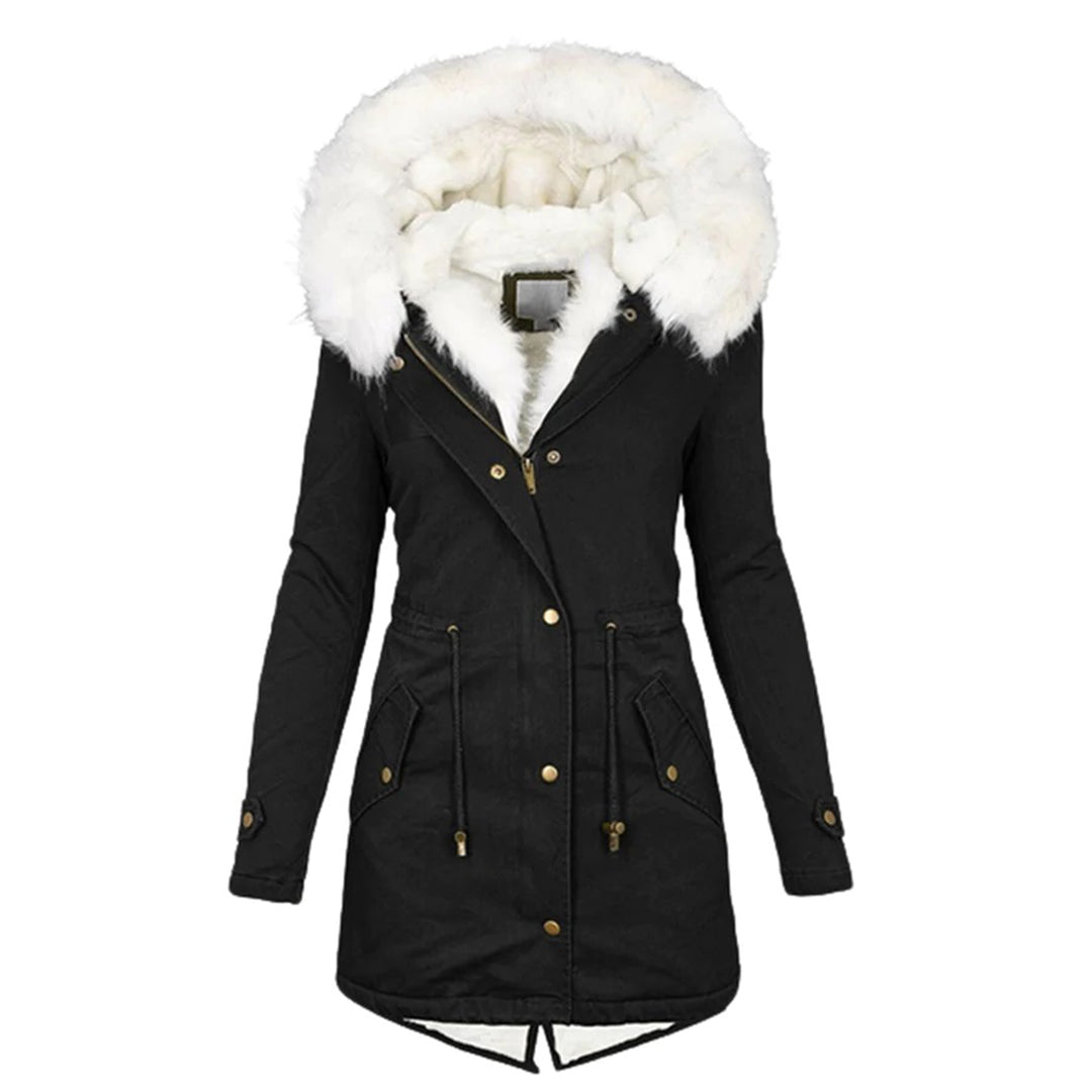 Priscilla | Women’s Long Winter Parka with Fur Hood, Zip & Drawstring Waist