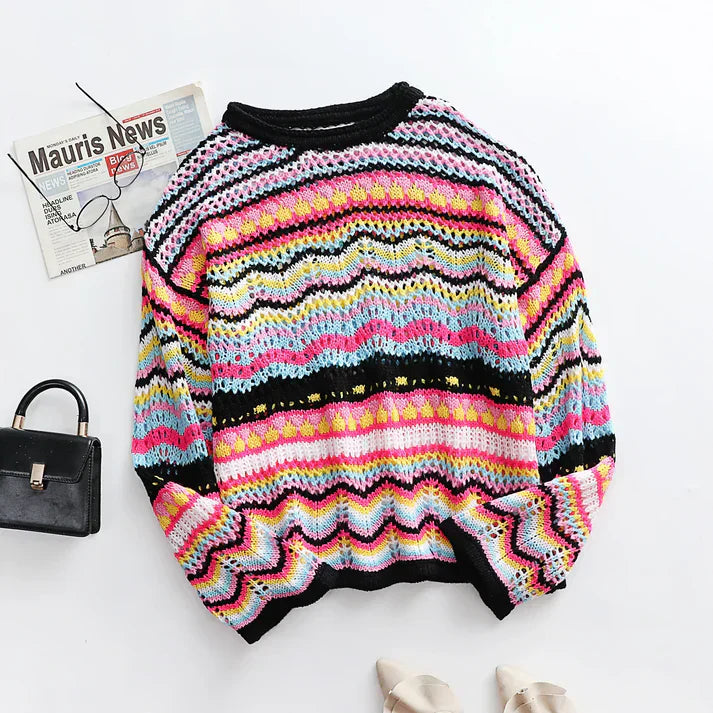 Giseala | Women's Colourful Loose-Fit Knit Sweater