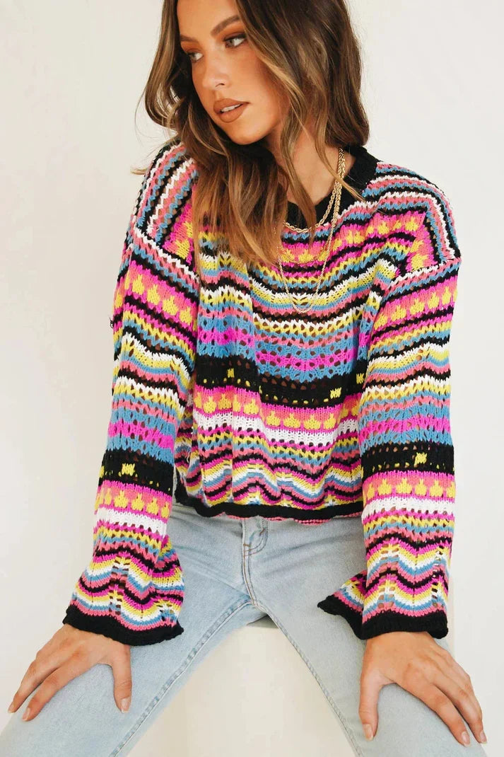 Giseala | Women's Colourful Loose-Fit Knit Sweater