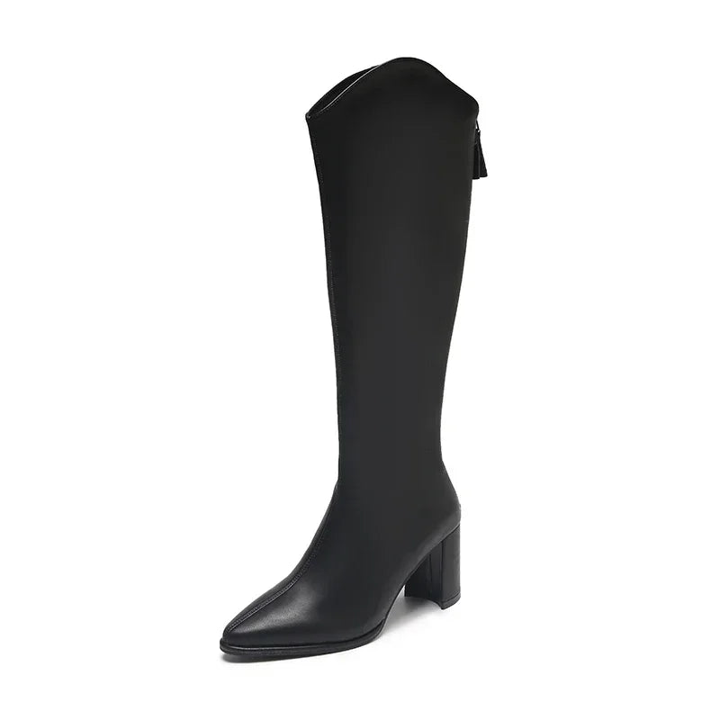 Linda | Women’s Knee High Boots with Side Zip & Block Heel