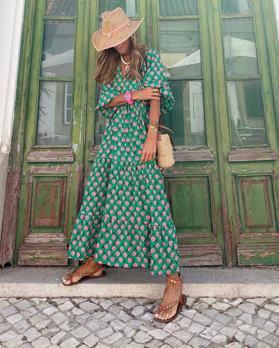Margot | Women's Long Puff Sleeve Stylish Print Summer Maxi Dress