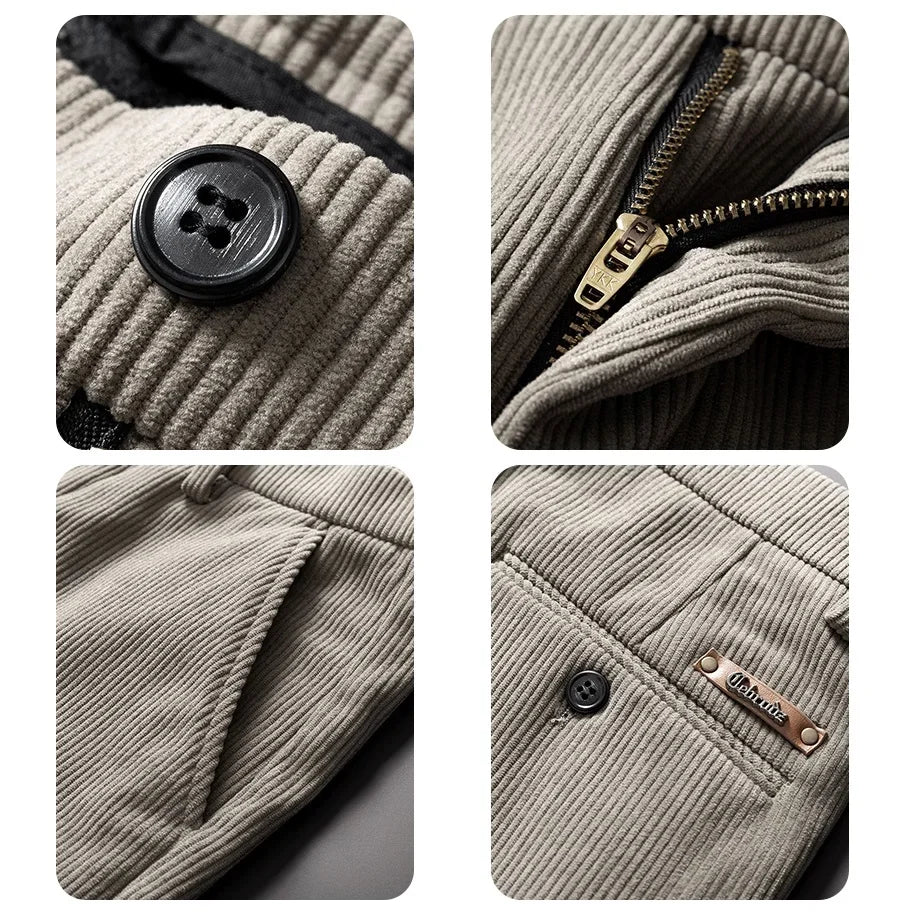 Edgeware | Men’s Corduroy Fleece Lined Work Trousers Slim Straight Fit Warm Casual Style